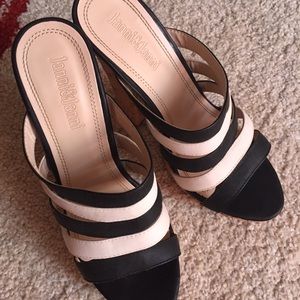 Black and white cork sandals